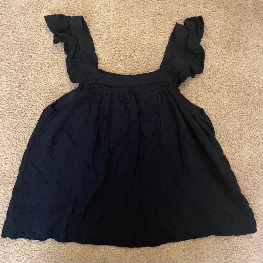 Navy Ruffle Sleeve Tank Top